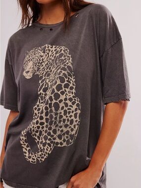 Free People Vintage Canvas Vintage Tee distressed cheetah leopard